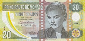 Monaco, 20 Francs, 2018, UNC, pNew, Test Note, SPECIMEN
 Serial Number: G00098
Estimate: 15-30 USD
