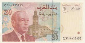 Morocco, 20 Dirhams, 1996, UNC, p67a
 Serial Number: 415453
Estimate: 10-20 USD