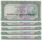 Mozambique, 100 Escudos, 1961, UNC, p109, Total 5 banknotes
Consecutive serial number banknotes, Serial Number: c38418543-44-45-46-47
Estimate: 20-4...
