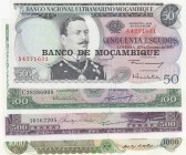 Mozambique, Total 4 banknotes
50 Escudos, 1970, UNC, p116; 100 Escudos, 1961, UNC, p117a; 500 Escudos, 1967, UNC, p118a; 10.000 Escudos, 1972, UNC, p...