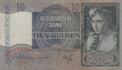 Netherlands, 10 Gulden, 1940, VF, p56a
 Serial Number: 6AD032057
Estimate: 20-40 USD