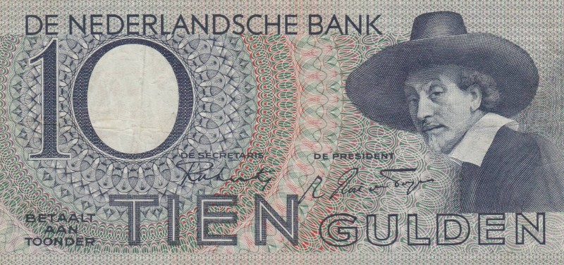 Netherlands, 10 Gulden , 1948, VF, p59
 Serial Number: BB051539
Estimate: 10-2...
