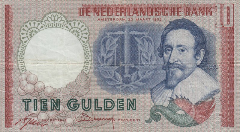 Hollanda, 10 Gulden, 1953, VF, P85
 Serial Number: 4UH 049367
Estimate: 25-50 ...