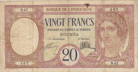 New Caledonia, 20 Francs, 1929, VF, p37a
There are a stain at the upper bordure level and pinholes, Serial Number: D.47 467
Estimate: 30-60 USD