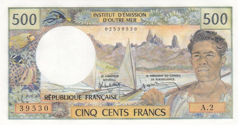 New Caledonia, 500 Francs, 1969-92, UNC, p60e
 Serial Number: A.2 39530
Estima...
