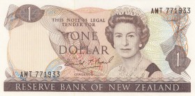 New Zealand, 1 Dollar, 1989/1992, UNC, p169c
 Serial Number: AMT771933
Estimate: 10-20 USD