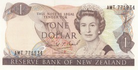 New Zealand, 1 Dollar, 1989/1992, UNC, p169c
 Serial Number: AMT 771934
Estimate: 10-20 USD