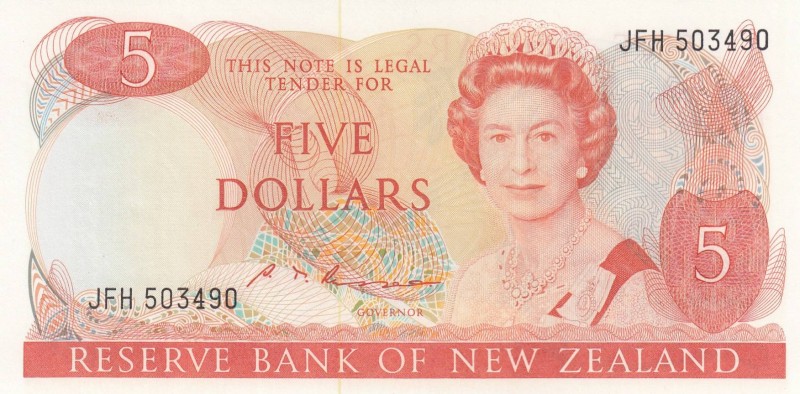 New Zealand, 5 Dollars, 1981/1985, UNC, p171a
Queen Elizabeth II. Portrait, Ser...