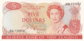 New Zealand, 5 Pounds, 1985/1989, UNC, p171b
 Serial Number: JEN739552
Estimate: 40-80 USD