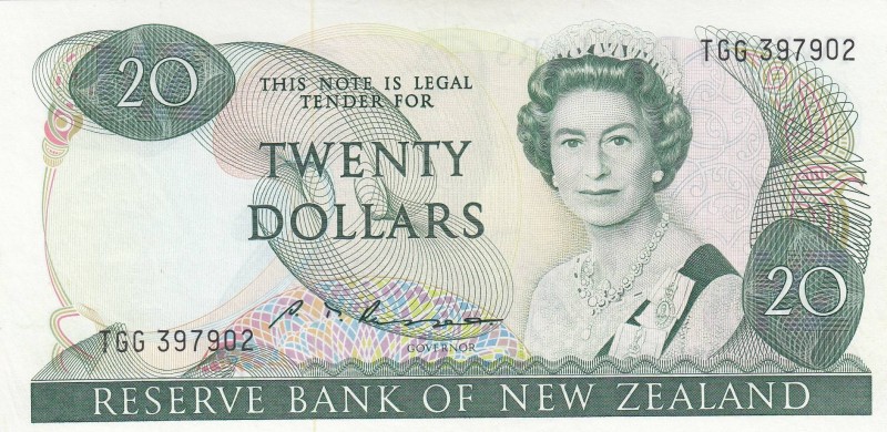 New Zealand, 20 Dollars, 1985/1989, UNC (-), p173b
Queen Elizabeth II. Portrait...