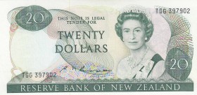 New Zealand, 20 Dollars, 1985/1989, UNC (-), p173b
Queen Elizabeth II. Portrait, Serial Number: TGG 397902
Estimate: 50-100 USD