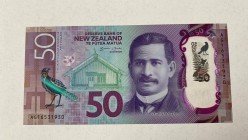 New Zealand, 50 Dollars, 2016, UNC, p194
Polymer plastic banknotes, Serial Number: AG16531930
Estimate: 50-100 USD