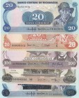 Nicaragua, Total 5 banknotes
20 Cordobas, 1985, UNC, p152; 20 Cordobas, 1979, UNC, p135; 100 Cordobas, 1984, UNC, p141; 100.000 Cordobas on 500 Cordo...