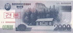 North Korea, 2.000 Won, 2008, UNC, p65s, SPECIMEN
 Serial Number: 0000000
Estimate: 50-100 USD