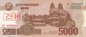 North Korea, 5.000 Won, 2013, UNC, p67s, SPECIMEN
 Serial Number: 0000000
Estimate: 50-100 USD