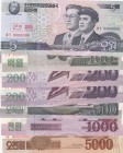 North Korea, 5 Won, 100 Won, 200 Won (2), 500 Won, 1.000 Won and 5.000 Won, 2002/2013, UNC, SPECIMEN, (Total 7 banknotes)
Estimate: 20-40 USD