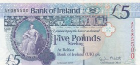 Northern Ireland, 5 Pounds, 2013, UNC, p86a
 Serial Number: AF085500
Estimate: 15-30 USD