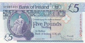 Northern Ireland, 5 Pounds, 2013, UNC, p86a
 Serial Number: AF0855405
Estimate: 20-40 USD
