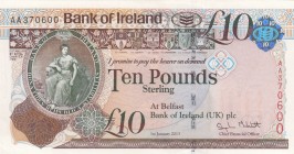 Northern Ireland, 10 Pounds, 2013, UNC, p87
 Serial Number: AA370600
Estimate: 20-40 USD