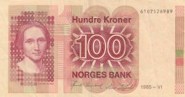 Norway, 100 Kroner, 1985, VF, p43c
Camilla Colett Potrait, Serial Number: 6107126989
Estimate: 15-30 USD