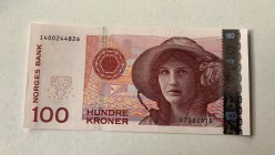 Norway, 100 Kroner, 2003/2010, UNC, p49
 Serial Number: I400244826
Estimate: 25-50 USD