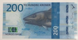 Norway, 200 Kroner, 2006, UNC, p55
 Serial Number: 7102488752
Estimate: 30-60 USD