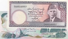 Pakistan, Different 2 banknotes
50 Rupees, 1977/1984, UNC, p30; 500 Rupees, 1986, UNC, p42 (There are little holes on the banknotes)
Estimate: 15-30...