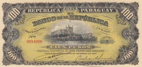 Paraguay, 100 Pesos, 1907, UNC, p159
 Serial Number: 0014008
Estimate: 25-50 USD