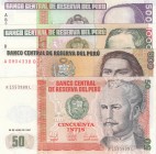 Peru, Total 4 banknotes
50 Intis, 1987, XF, p131b; 500 Intis, 1987, UNC, p134b; 1.000 Intis, 1988, UNC, p136b; 5.000 Intis, 1988, UNC, p137
Estimate...