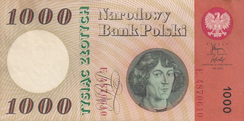 Poland, 1.000 Zlotych, 1965, XF, p141a
 Serial Number: E 4870610
Estimate: 15-...