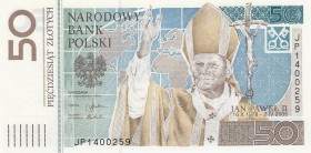 Poland, 50 Zloytch, 2006, UNC, p178, FOLDER
Pope John Paul II commemorative banknote, Serial Number: JP1400259
Estimate: 40-80 USD