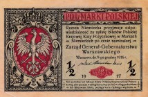 Poland, 1/2 Marki, 1917, XF, p7
 Serial Number: B5927558
Estimate: 30-60 USD