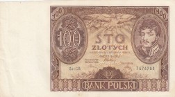 Poland, 100 Zlotych, 1934, XF, p75a
 Serial Number: 7474788
Estimate: 10-20 USD
