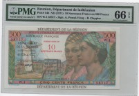 Reunion, 50 Nouveaux Francs or 500 Francs, 1971, UNC, p54b
PMG 66 EPQ, Sign.: A. Postel- B. Clappier, Serial Number: W.1 58317
Estimate: 500-1000 US...