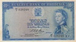 Rhodesia, 10 Shillings, 1964, XF, p24
Pressed, Serial Number: H/7 128246
Estimate: 150-300 USD