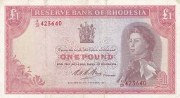Rhodesia, 1 Pound, 1968, VF, p28d
 Serial Number: K/28423640
Estimate: 100-200 USD