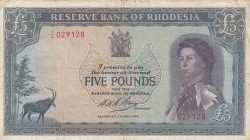 Rhodesia, 5 Pounds, 1966, VF, p29a
Queen Elizabeth II. portrait, Serial Number: J/4 029128
Estimate: 100-200 USD