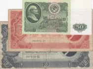 Russia, Total 3 banknotes
50 Rubles, 1961, XF, p235; 3 Chervontsa, 1937, FINE, p203; 10 Chervontsev, 1937, FINE, p205 (Lenin portrait)
Estimate: 15-...