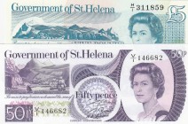 Saint Helena, 50 Pence and 5 Pounds, 1976/1979, UNC, p5, p7b, (Total 2 banknotes)
Queen Elizabeth II portrait
Estimate: 40-80 USD