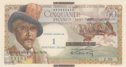 Saint Pierre and Miquelon, 1 New Franc, 1960, UNC, p30
 Serial Number: J.30.53453
Estimate: 200-400 USD