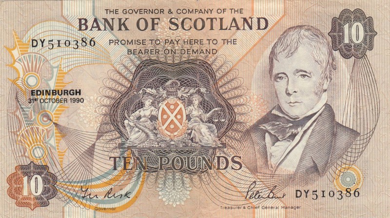 Scotland, 10 Pounds, 1990, VF, p113d
 Serial Number: DY5IO386
Estimate: 15-30 ...