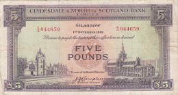 Scotland, 5 Pounds, 1951/1960, VF, p192a
 Serial Number: 044659
Estimate: 60-120 USD