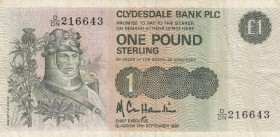 Scotland, 1 Pound, 1987, VF, p211d
 Serial Number: 216643
Estimate: 10-20 USD