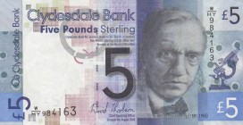 Scotland, 5 Pounds, 2009, XF, p229i
 Serial Number: W/HY 984163
Estimate: 10-20 USD