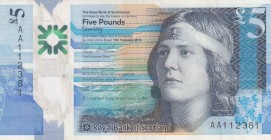 Scotland, 5 Pounds, 2016, VF, p370
 Serial Number: AA112381
Estimate: 10-20 USD