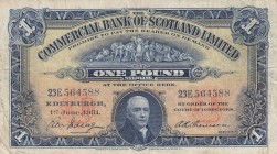Scotland, 1 Pound, 1931, VF, pS331a
 Serial Number: 23E564588
Estimate: 20-40 USD