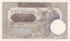 Serbia, 100 Dinara, 1941, UNC (-), p23
 Serial Number: Y.2185449
Estimate: 10-20 USD