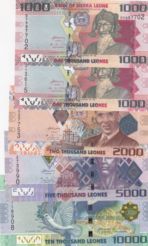 Sierra Leone, Total 4 banknotes
1000 Leone, 2013, p30, UNC; 2000 Leone, 2010, p...