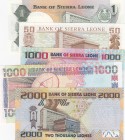 Sierra Leone, Total 5 banknotes
50 Cents, 1984, UNC, p4e; 1 Leone, 1984, UNC, p5e; 1.000 Leones, 2013, UNC, p30b; 1.000 Leones, 2003, UNC, p24b; 2.00...