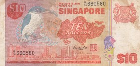 Singapore, 10 Dollars, 1976, VF, p11a
 Serial Number: B/86 660580
Estimate: 10-20 USD